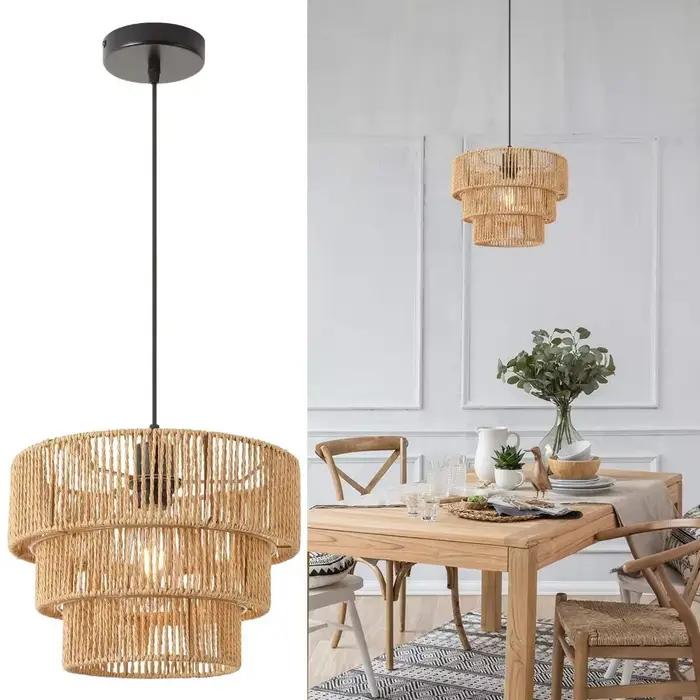 Lampe de lustre en corde de chanvre naturelle faite à la main