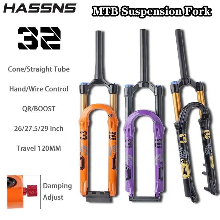 Fourche de suspension VTT HASSNS S32L 26 pouces 27,5 pouces 29 pouces, fourche de suspension à air pour vélo, commande manuelle, fourche de VTT 100 mm