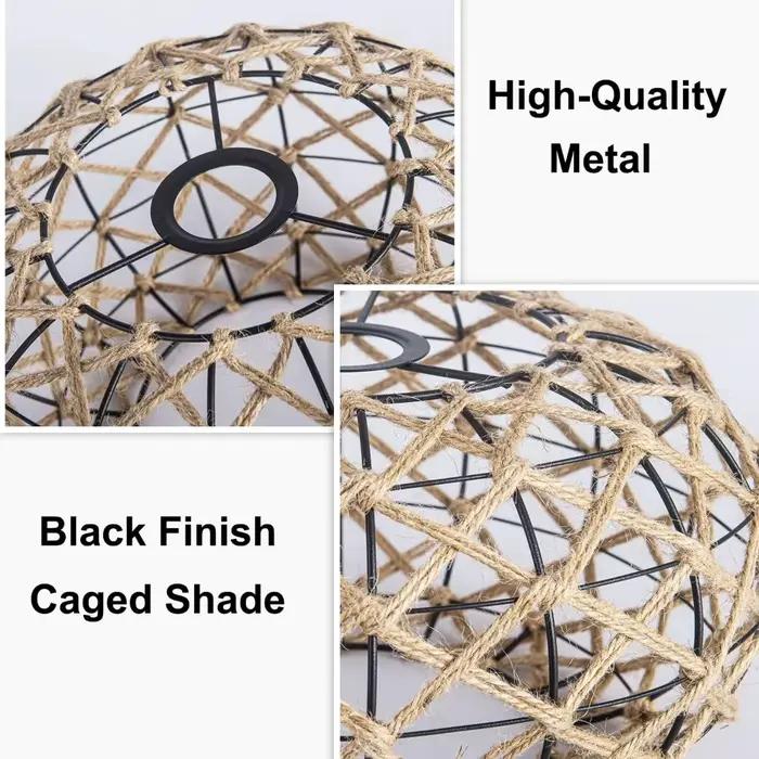 Lampe en cage en corde de chanvre tissée à la main de ferme