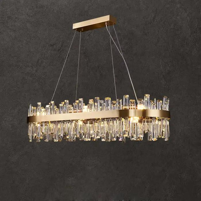 LED postmoderne doré Chrome argent rond ovale cristal lustre éclairage Suspension Luminaire Lampen pour salle à manger