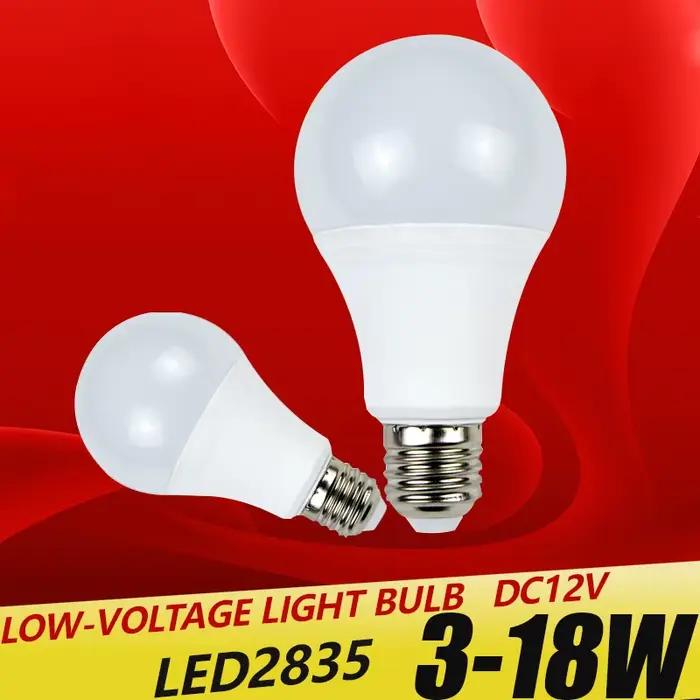 Ampoule LED E27 DC 12V avec flux lumineux 1000 à 1999 lumens pour éclairage extérieur blanc naturel et blanc chaud 3W à 18W