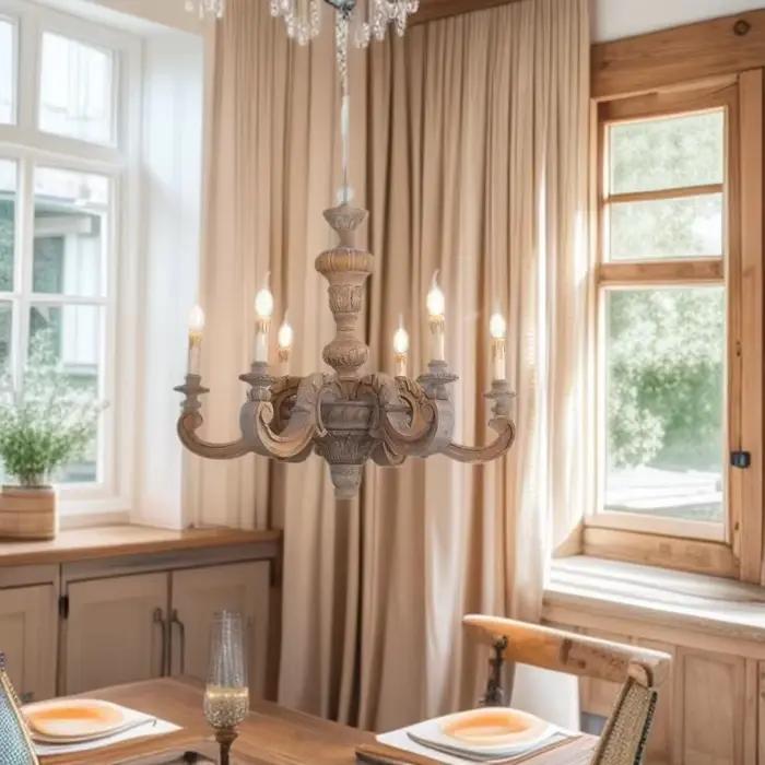 Lustre rétro en bois, lampe suspendue de style européen vintage pour salon