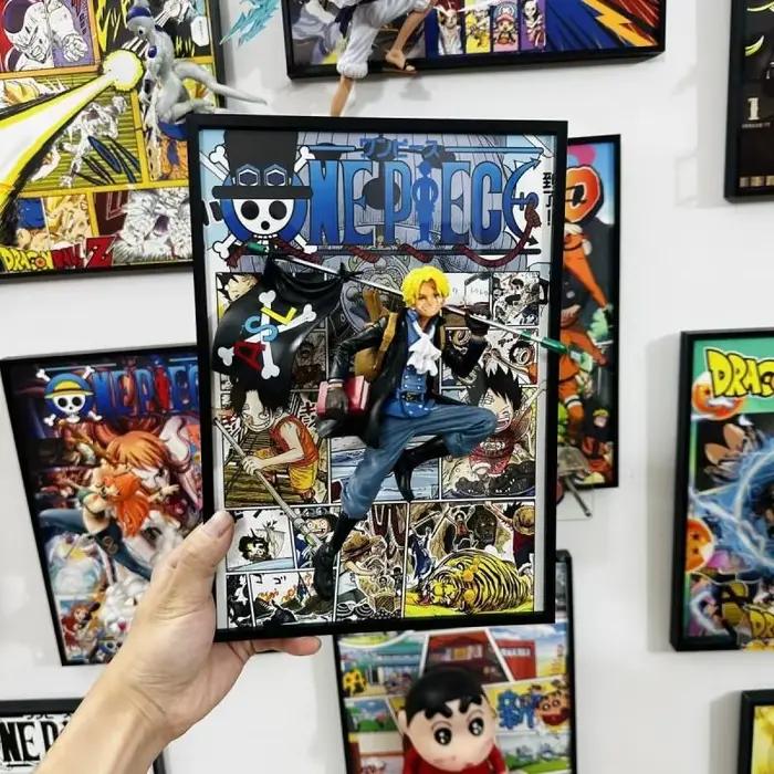 Figurine One Piece Monkey D. Luffy et les trois frères en course avec cadre, modèle 3D en résine, nouveauté pour les fans, décoration d'intérieur, statue de collection
