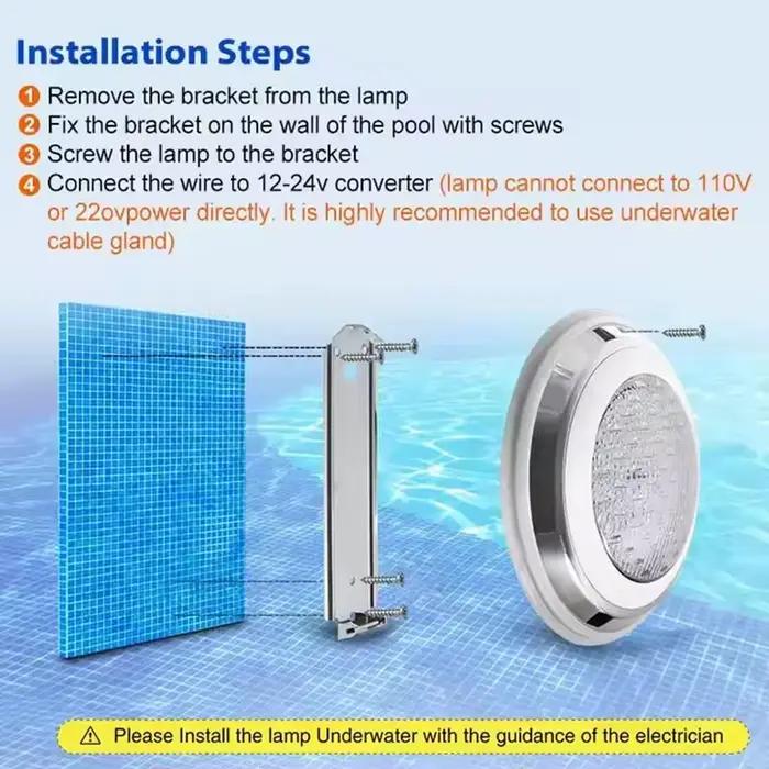 Lampe LED pour piscine, AC12V, en acier inoxydable, IP68, 9W, 12W, 18W, 24W, 36W, télécommande sous-marine, lampes RGB, bleu/blanc chaud/blanc