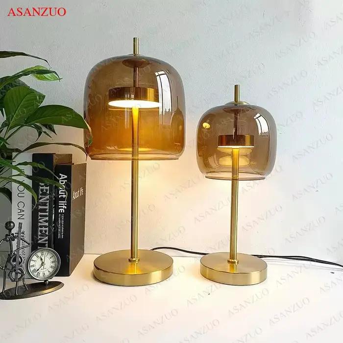 ASANZUO fumée gris verre lampes de Table moderne salon chambre chevet petite lampe de bureau décor intérieur ambre