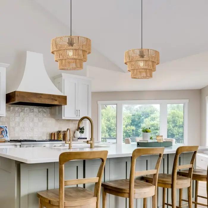 Lampe de lustre en corde de chanvre naturelle faite à la main
