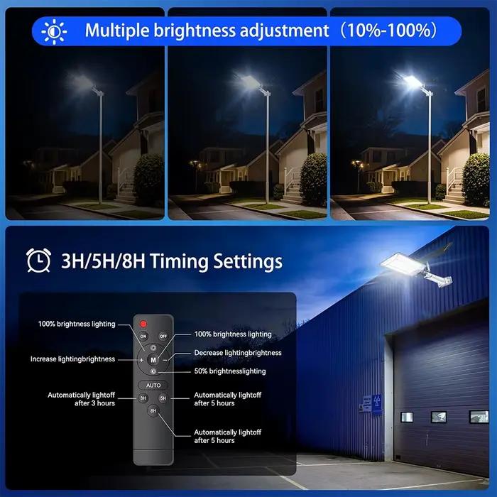 Lampadaire solaire extérieur, éclairage de parking solaire, lampe LED grand angle avec détecteur de mouvement, étanche IP67, éclairage commercial