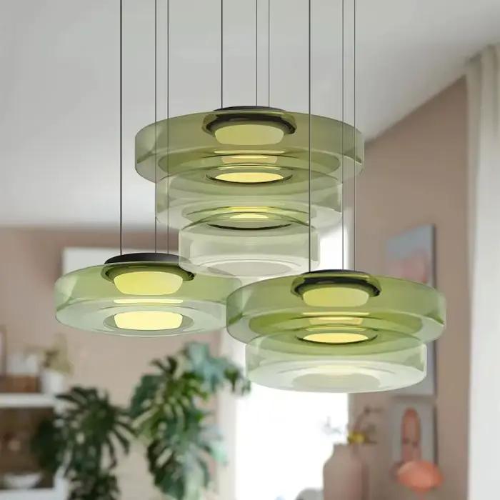 Lampe à suspension en verre gris fumé ambre décoratif moderne-plafonnier LED à la mode pour salon salle à manger