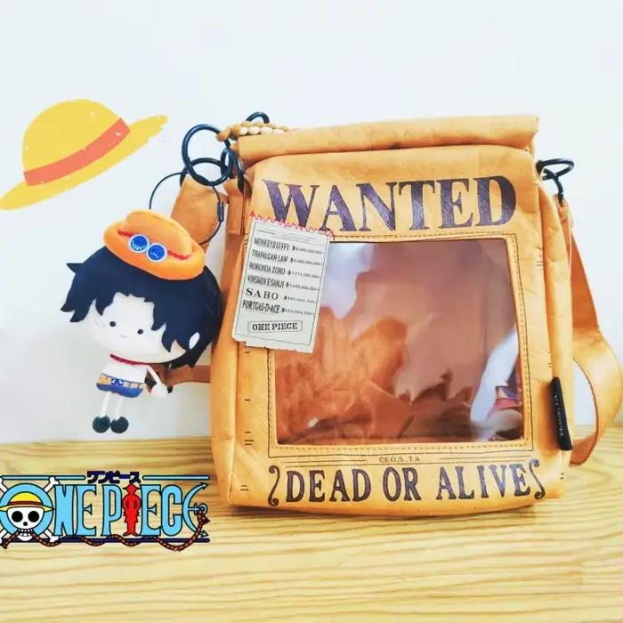 Sac à bandoulière multifonction en papier kraft avec boucle magnétique, motif affiche de recherche One Piece authentique, sac à dos anime