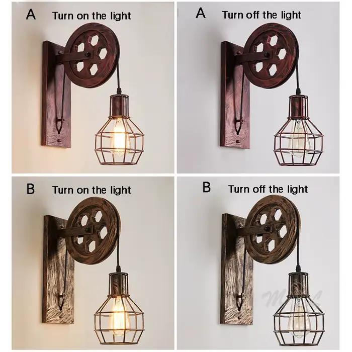 Mur Vintage + lampes lampe à LED appliques murales rétro luminaires muraux poulie de levage