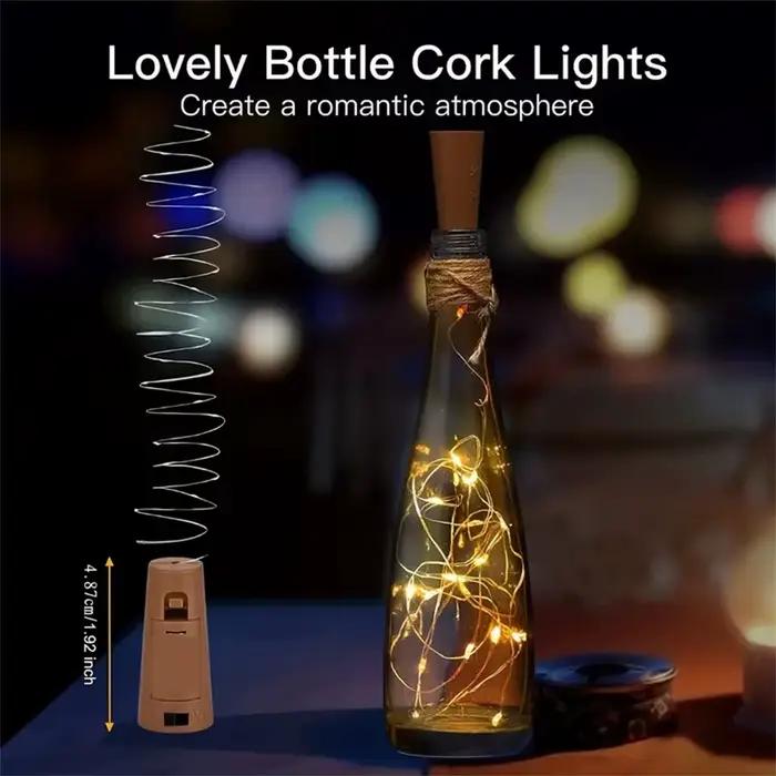 Lot de 2/5/10 lampes bouchon de bouteille de vin 2M20LED blanc chaud, idéales pour les fêtes, mariages, maison, chambre, intérieur, décoration de fête