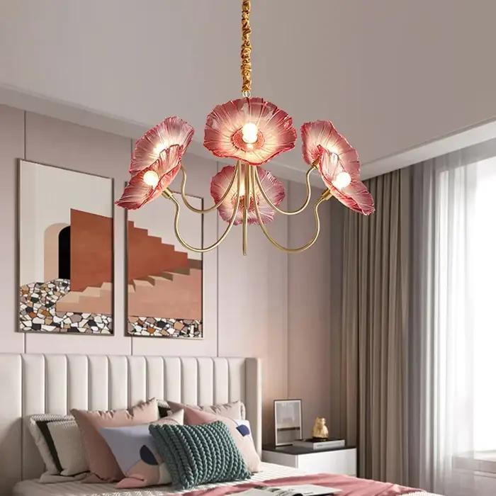 Plafonnier en verre feuille de Lotus Suspension nordique chambre salon lustre