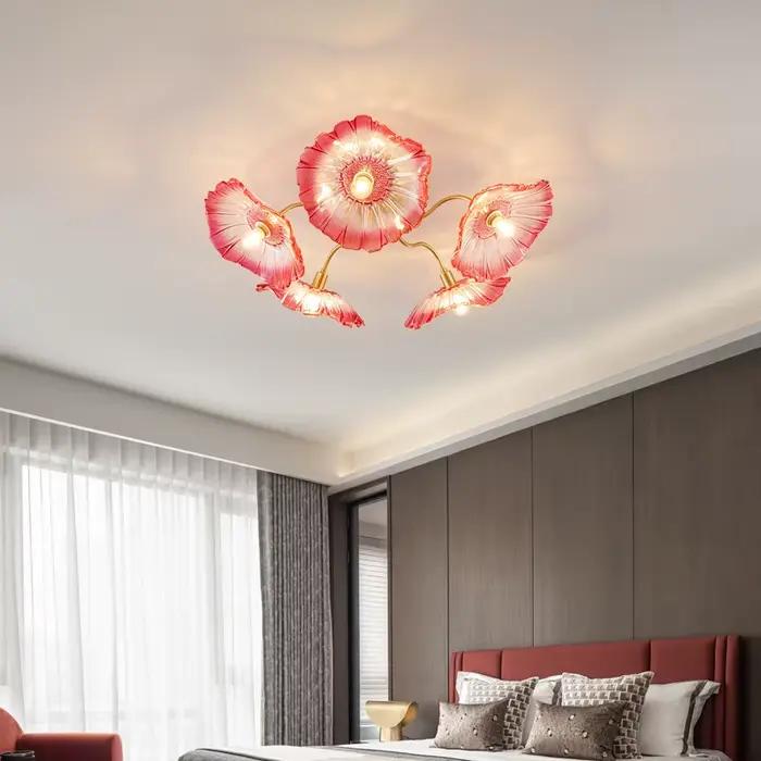 Plafonnier en verre feuille de Lotus Suspension nordique chambre salon lustre