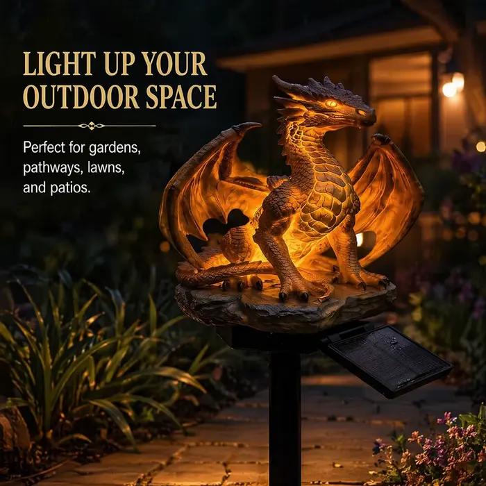 Lampe solaire de jardin Dragon, économe en énergie, lampe en forme de statue de Dragon pour l'extérieur, lumière douce et chaude pour la décoration de la maison, de la cour, de la pelouse, du porche,