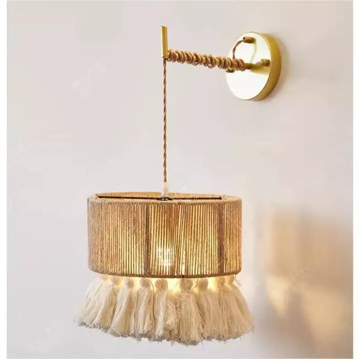 Bohème coton gland applique murale Wabi-sabi chanvre corde lampe LED E27 main tricot chambre
