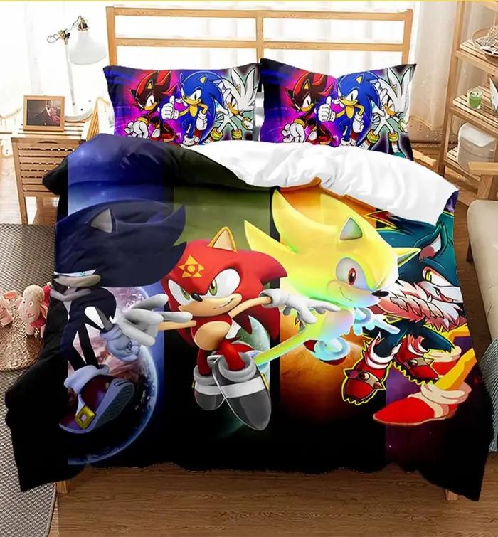 Ensemble de literie 2/3 pièces, Anime pour S-Sonic, décoration de chambre à coucher pour enfants, garçons et filles, taille simple/double/grande taille, cadeau