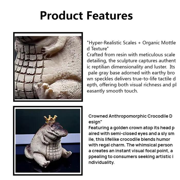 Figurine de Crocodile potelée avec couronne dorée, décor Animal en résine mignon pour la maison, le bureau et l'étagère, ornement Miniature Adorable