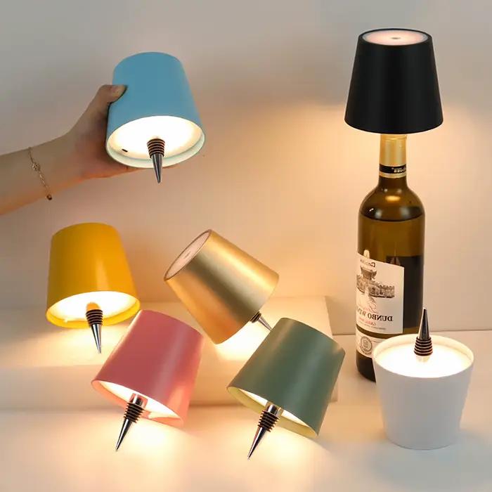 Lampe de table sans fil rechargeable Type-C, lampe de bouteille 3 tons à intensité tactile, veilleuse LED pour bouteille de vin pour bar, café, décoration intérieure