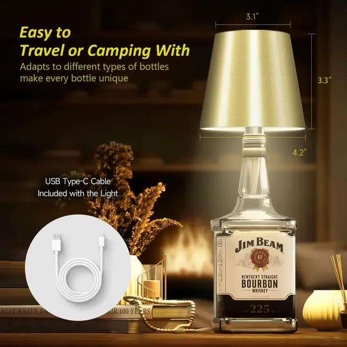 Lampe de table sans fil rechargeable Type-C, lampe de bouteille 3 tons à intensité tactile, veilleuse LED pour bouteille de vin pour bar, café, décoration intérieure