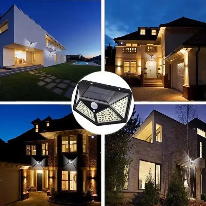Applique murale solaire à 100 LED sans fil avec détecteur de mouvement