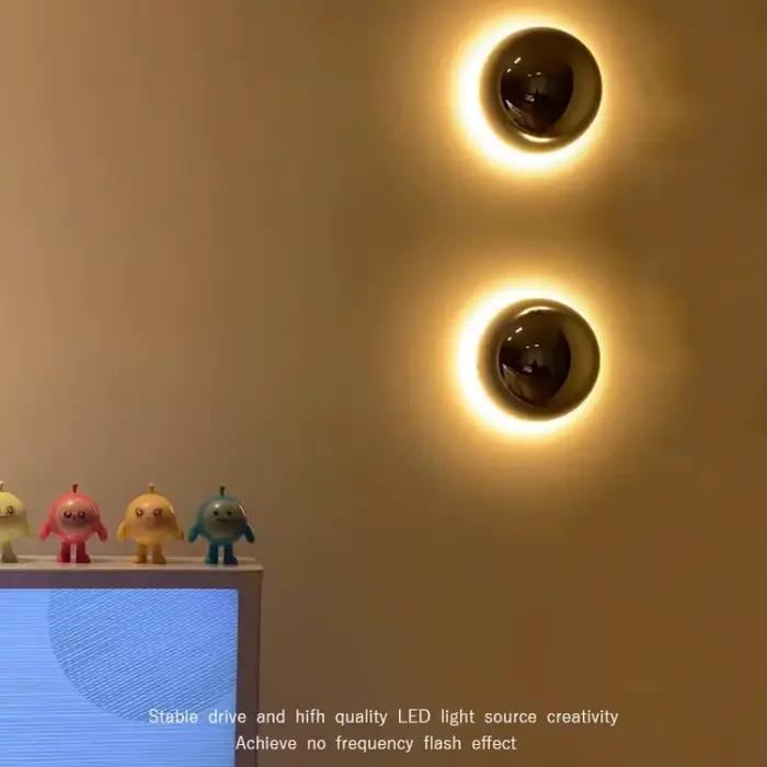 Lampe murale luxueuse en argent plaqué, style nordique minimaliste, moderne et simple, circulaire, pour couloir, escalier, lampe de chevet effet éclipse lunaire, décoration intérieure