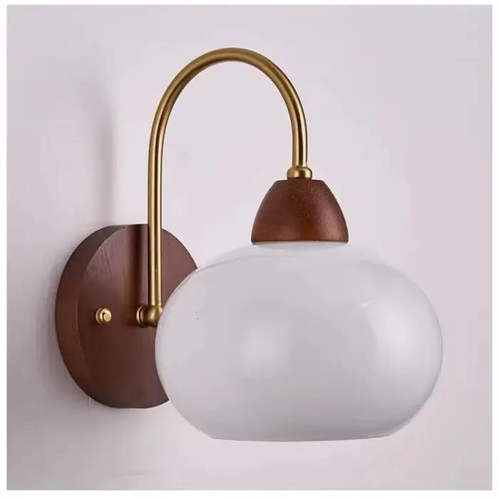 Lampe murale vintage nordique - Éclairage en bois de noyer massif pour chambre à coucher